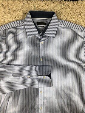 Zara Man Button Up Shirt Adult Large 16 Blue Striped Cotton Men’s Tailored Fit
